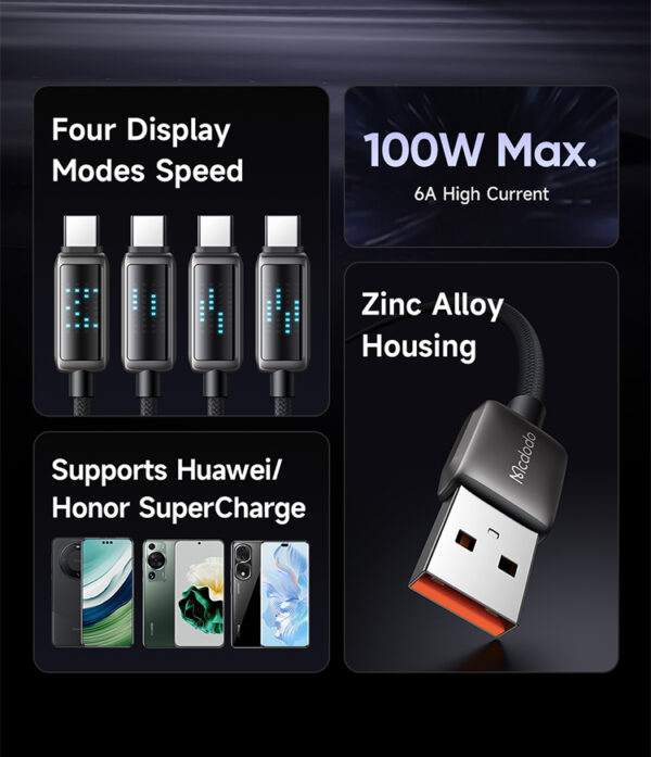 USB-A auf USB-C Ladekabel mit Eisblau-LED-Anzeige, 6A Schnellladung, 1.2 Meter – Mcdodo CA-2350