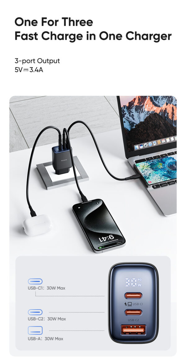 3-Port Digitaler Schnellladeadapter 30W – Mcdodo CH-2180