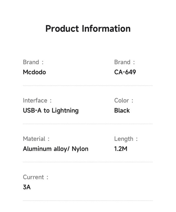 USB-A-zu-Lightning-Ladekabel mit horizontalem LED-Display und 3A Stromstärke – Modell CA-6490