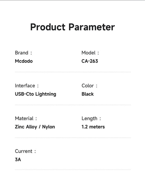 USB-C-zu-Lightning-Ladekabel mit Eisblaulicht, 36 W Leistung, 1,2 m Länge – Mcdodo CA-2630