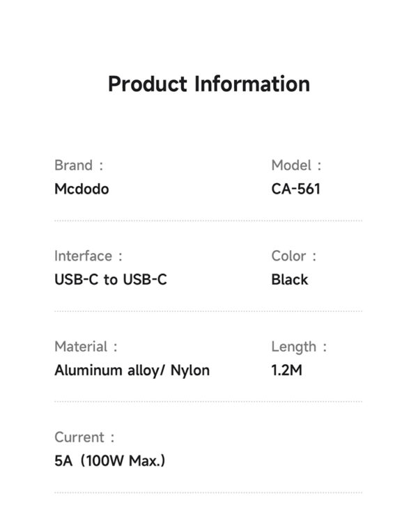 USB-C auf USB-C Ladekabel mit horizontaler LED-Anzeige, 100W Schnellladen, Mcdodo CA-5610