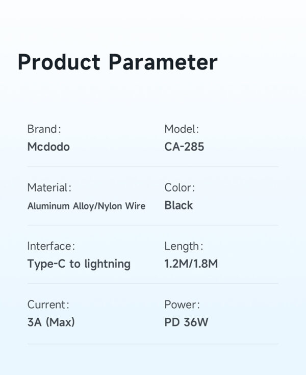 Schnellladekabel USB-C auf Lightning 36W 1,8m – Mcdodo CA-2851