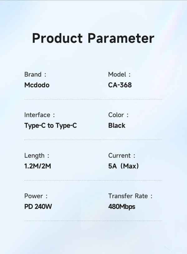 USB-C zu USB-C Ladekabel 2 Meter, 240W PD3.1 – Mcdodo CA-3681