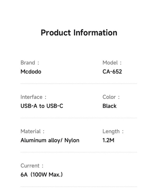 USB-A-zu-USB-C-Kabel mit horizontalem LED-Display, 6A Schnellladung, Mcdodo CA-6520