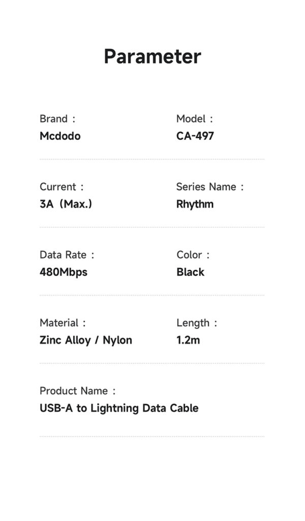 Lightning-Ladekabel mit Rhythmus-LED-Anzeige, 12W, 1,2 m – Mcdodo CA-4970