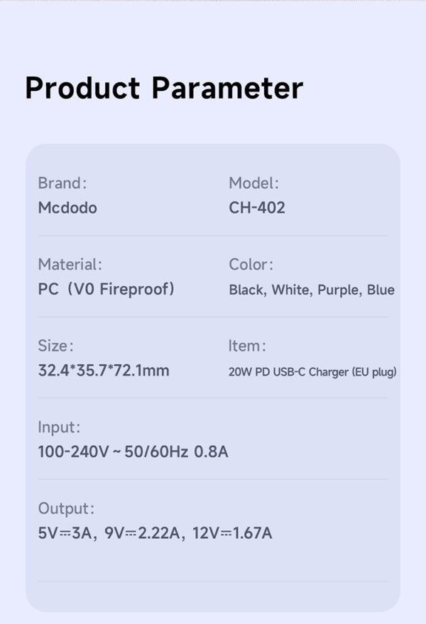 20W USB-C Schnellladegerät - Mcdodo CH-402