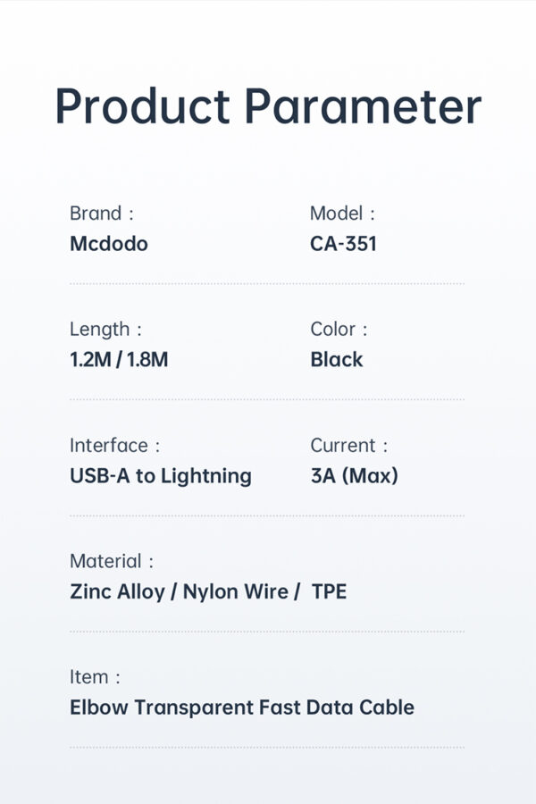USB-A auf Lightning Schnellladekabel mit 90°-Winkel 1.2M – Mcdodo CA-3510