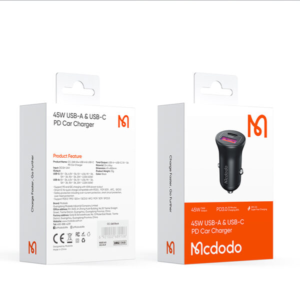 45W Auto-Schnellladegerät mit USB-A & USB-C – Mcdodo CC-2680