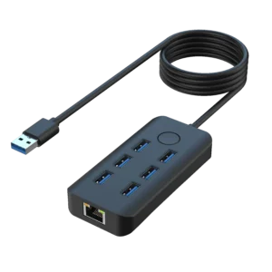 USB 3.2 Gen 1 Hub mit 6 USB 3.0 Ports + RJ45 Netzwerkanschluss und One-Click-Sperrtaste – Onten OTN-8121