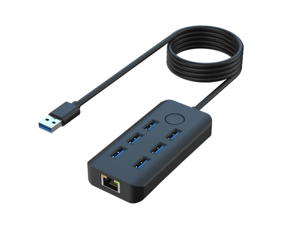 USB 3.2 Gen 1 Hub mit 6 USB 3.0 Ports + RJ45 Netzwerkanschluss und One-Click-Sperrtaste – Onten OTN-8121
