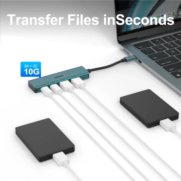 USB-Hub mit 4 Anschlüssen (2x USB 3.2 + 2x USB-C 3.2) – 10 Gbps High Speed - Onten OTN-UC622