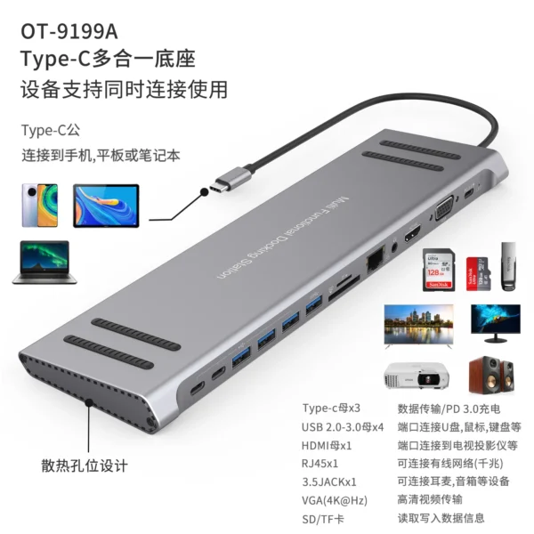 USB-C Dockingstation 14-in-1 Onten OTN-9199A