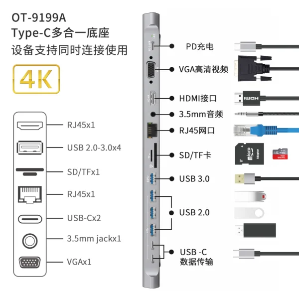 USB-C Dockingstation 14-in-1 Onten OTN-9199A