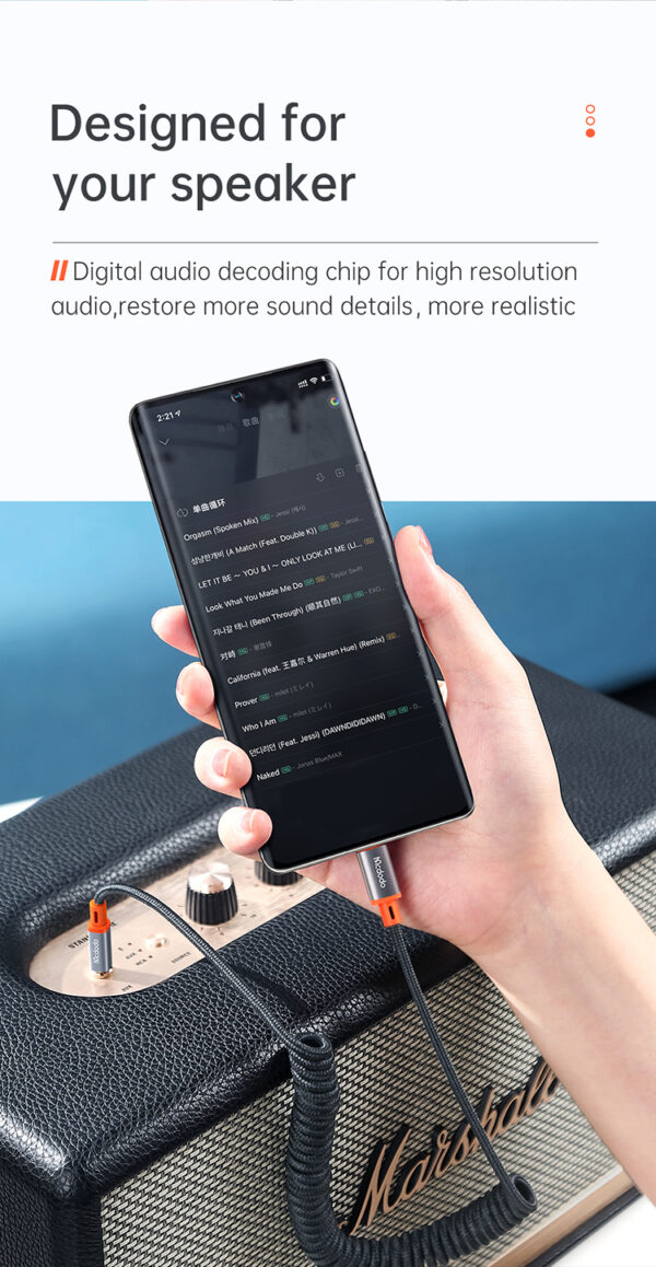 USB-C auf 3,5mm Klinke Spiralkabel 1.8m – Mcdodo CA-0900