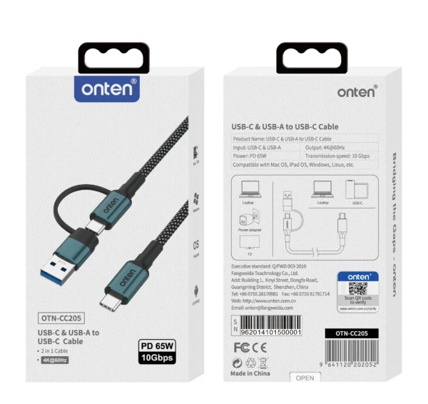 USB-A & USB-C auf USB-C Kabel - Onten OTN-CC205