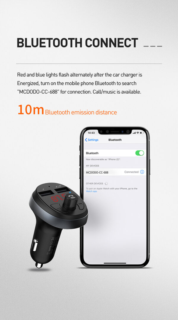 Bluetooth FM Transmitter Auto-Ladegerät – Mcdodo CC-6880
