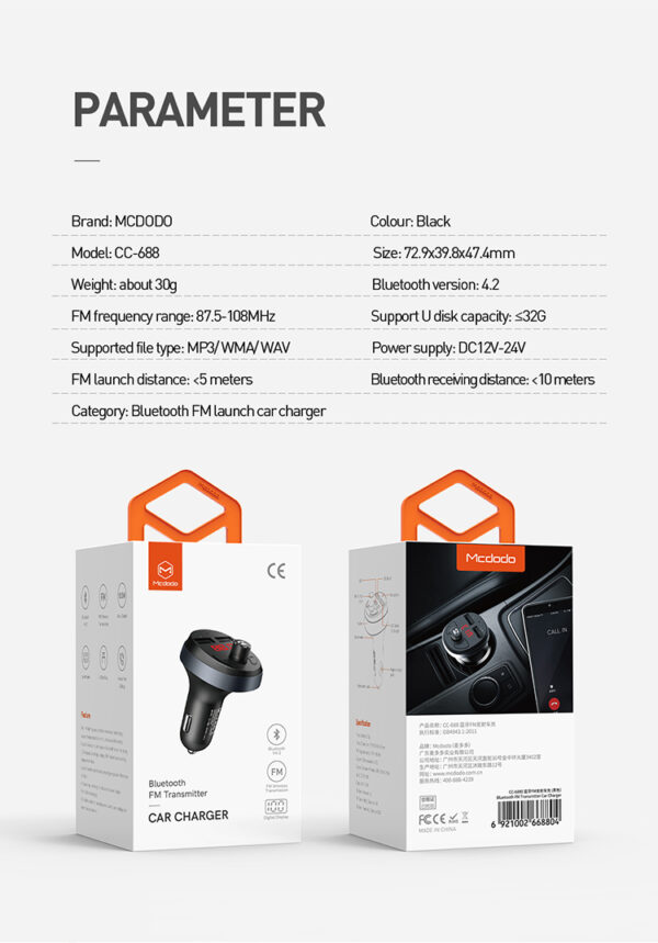 Bluetooth FM Transmitter Auto-Ladegerät – Mcdodo CC-6880