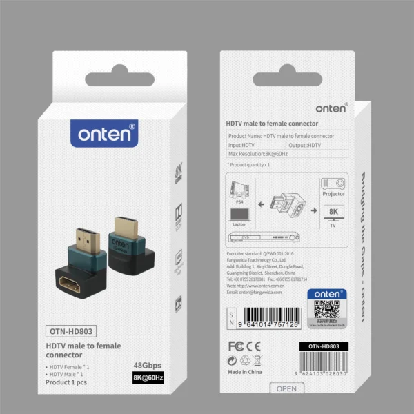 HDMI-Winkeladapter (Stecker zu Buchse, 90° nach unten) – Onten OTN-HD803