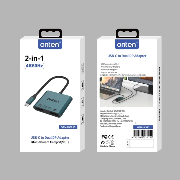 USB-C zu Dual DisplayPort Adapter 4K@60Hz Unterstützung – Onten OTN-UC915