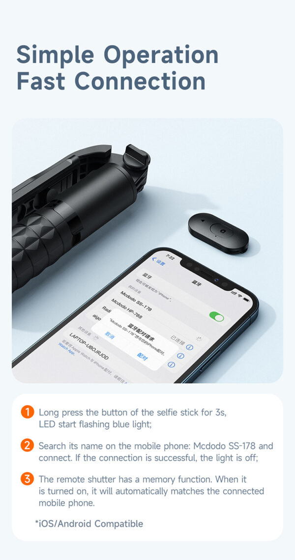 Bluetooth Selfie Stick mit Fülllicht – Mcdodo SS-1781