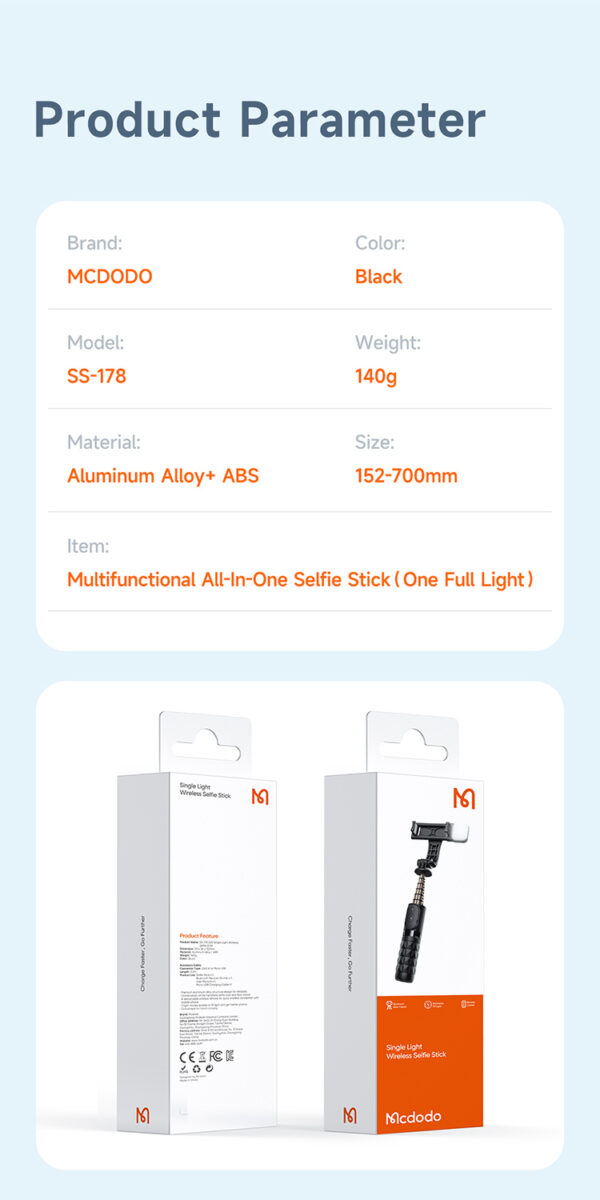 Bluetooth Selfie Stick mit Fülllicht – Mcdodo SS-1781