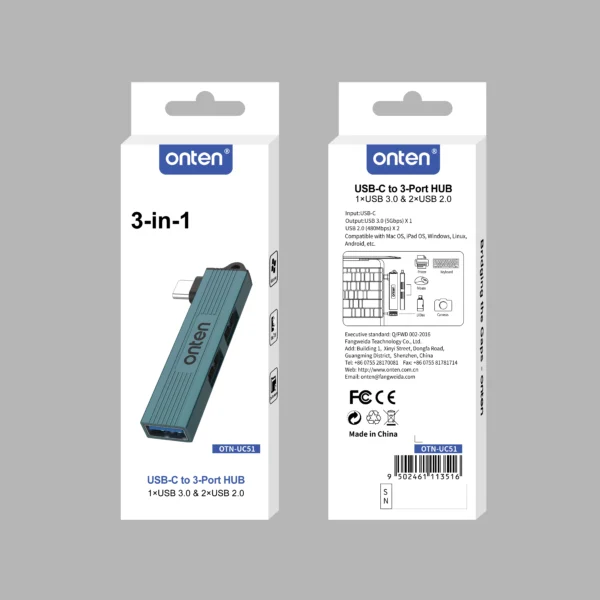 USB-C-Hub mit 3 Anschlüssen (1x USB 3.0 + 2x USB 2.0) - Onten OTN-UC51
