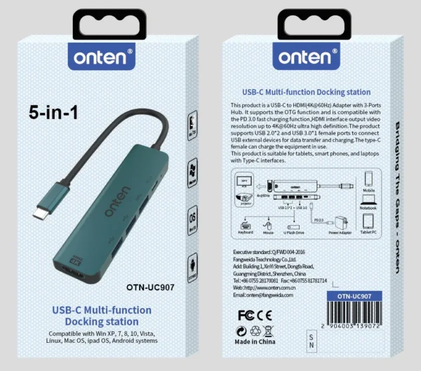 5-in-1 USB-C Multiport Docking Station – Onten OTN-UC907