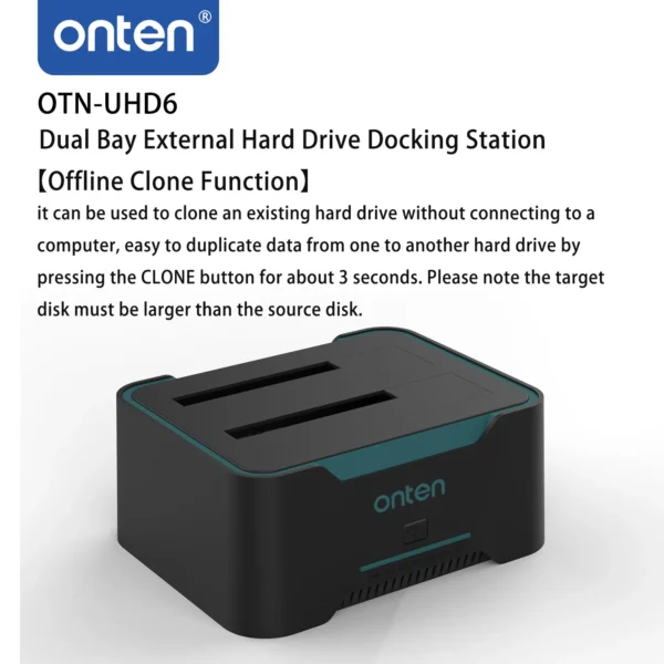 Dual-Bay Dockingstation für externe Festplatten – Onten OTN-UHD6