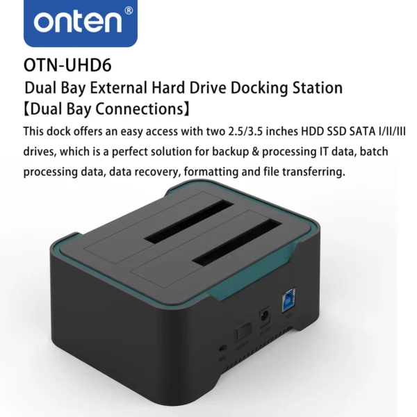 Dual-Bay Dockingstation für externe Festplatten – Onten OTN-UHD6