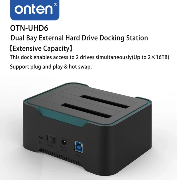 Dual-Bay Dockingstation für externe Festplatten – Onten OTN-UHD6