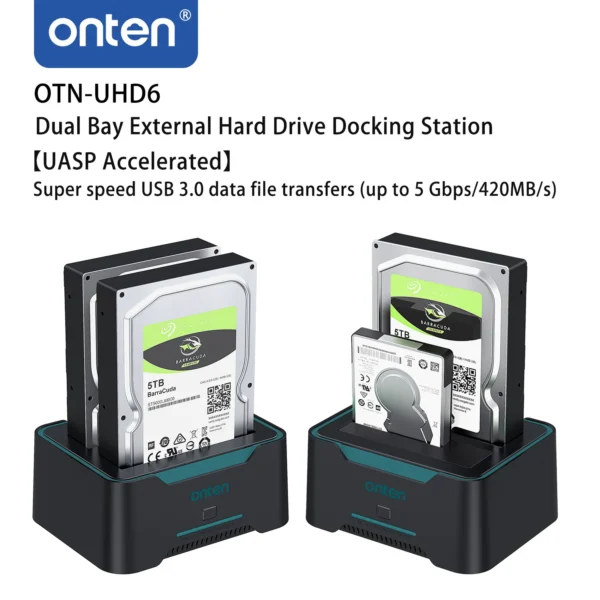 Dual-Bay Dockingstation für externe Festplatten – Onten OTN-UHD6