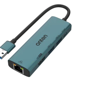 USB-zu-HDMI-Hub mit 5 Anschlüssen: RJ45, USB 3.0, USB 2.0, USB-C und HDMI-Ausgang (1080p) - Onten OTN-US125