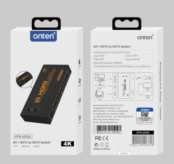 3-in-1 Mini DP / DP / HDMI zu HDMI Switch – Onten OTN-US331