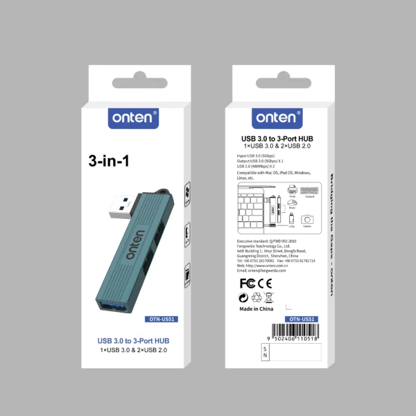 USB-Hub mit 3 Anschlüssen (1×USB 3.0 + 2×USB 2.0) – Onten OTN-US51