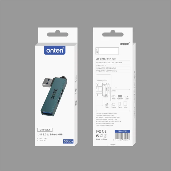 USB-Hub mit 3 Anschlüssen (2x USB-C + 1x USB 3.0) - Onten OTN-US52S