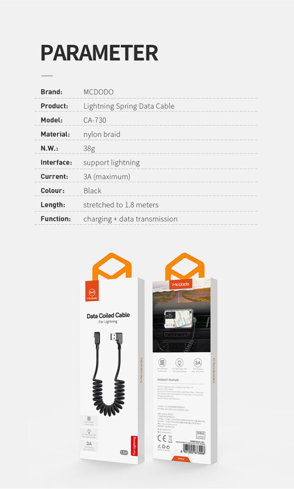 USB-A auf Lightning Spiral 1,8 m Datenkabel - CA-7300