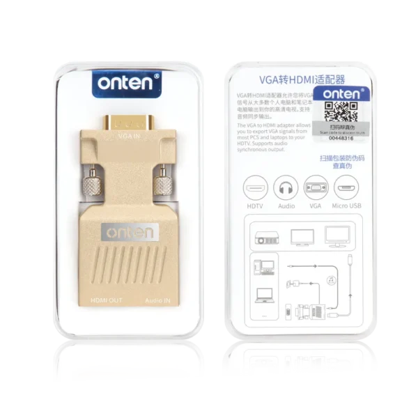 3-in-1 VGA-zu-HDMI Adapter mit Audio und Stromversorgung – Onten OTN-7508 (Gold)