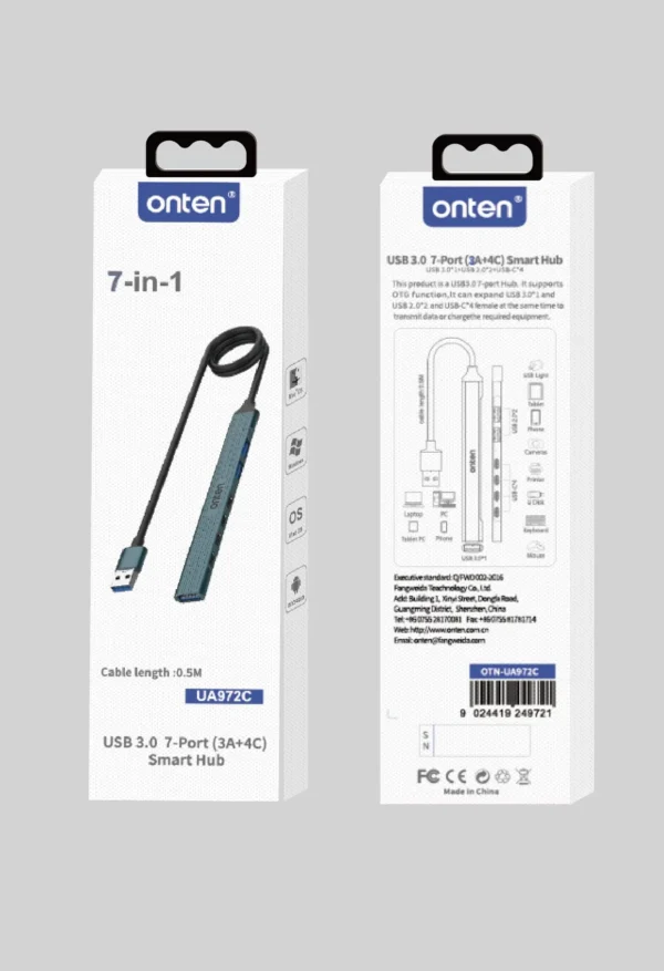 7-Port USB 3.0 Hub mit USB-A & USB-C – Onten OTN-UA972C