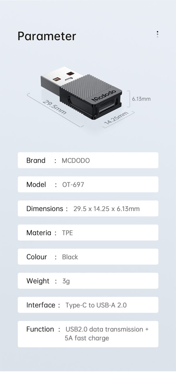 Type-C 5A zu USB-A 2.0 Konverter – Mcdodo OT-6970