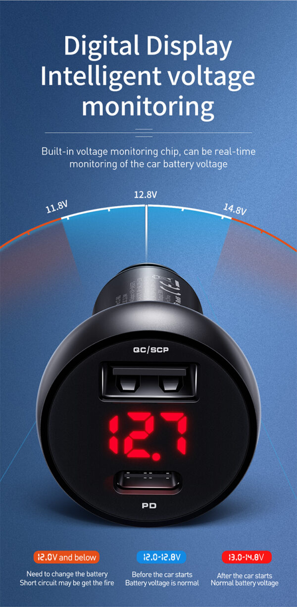 30W Auto-Ladegerät mit Digitalanzeige (PD + 5A Fast Charge) - Mcdodo CC-6810