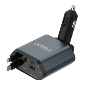 4-in-1 Kfz-Ladegerät mit einziehbarem Kabel – Onten OTN-CW71