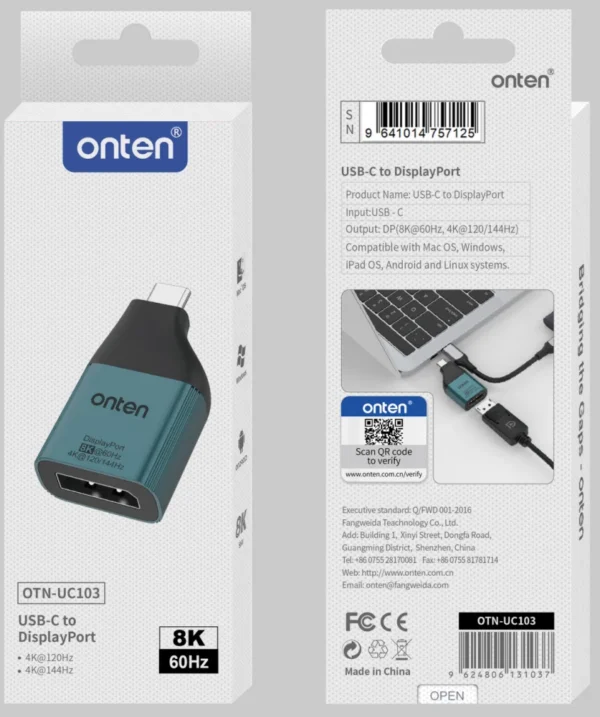 USB-C auf DisplayPort Adapter – 8K@60Hz – Onten OTN-UC103