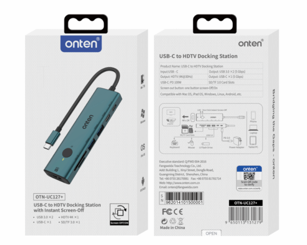 USB-C zu HDMI Docking Station mit Sofort-Screen-Off – Onten OTN-UC127+