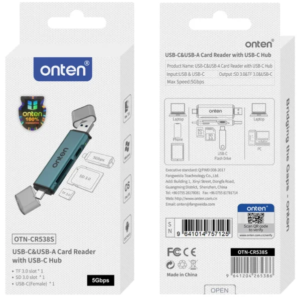 USB-C & USB-A Kartenleser mit USB-C Hub - Onten OTN-CR538S