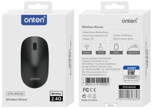 Kabellose 2.4G-Maus in Schwarz - Onten OTN-MS332