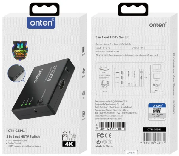 HDMI-Switch – 3 Eingänge zu 1 Ausgang - Onten OTN-CS341