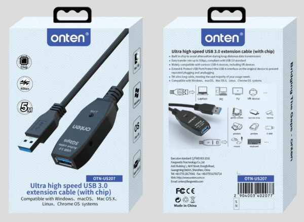 USB 2.0 Verlängerungskabel mit Chip – Onten OTN-US206