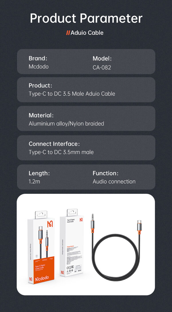 USB-C auf 3,5mm AUX Audiokabel 1,2 m - Mcdodo CA-0820