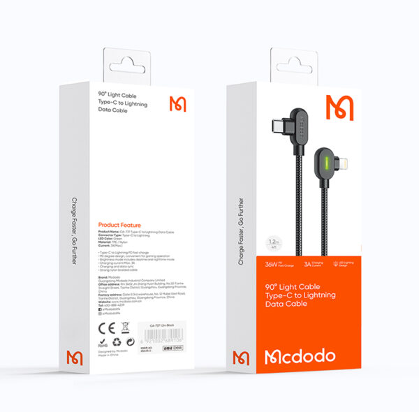 Winkel-Ladekabel Type-C auf Lightning 1,8 m, 36W PD – Mcdodo CA-7371