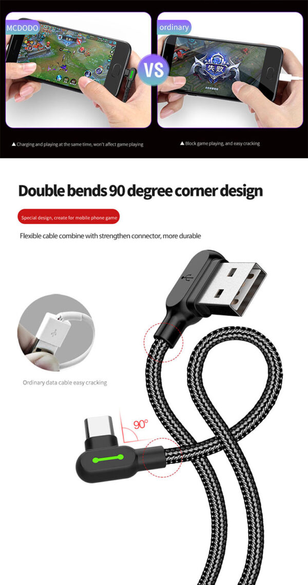 USB-A to Type-C 90° Fast Charging Cable 1.8m – Mcdodo CA-5282